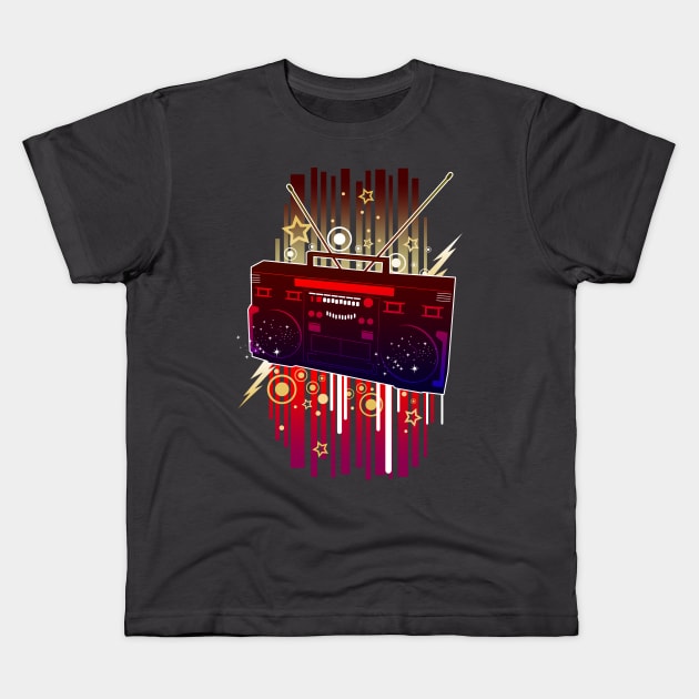 Boombox Blast Kids T-Shirt by adamzworld